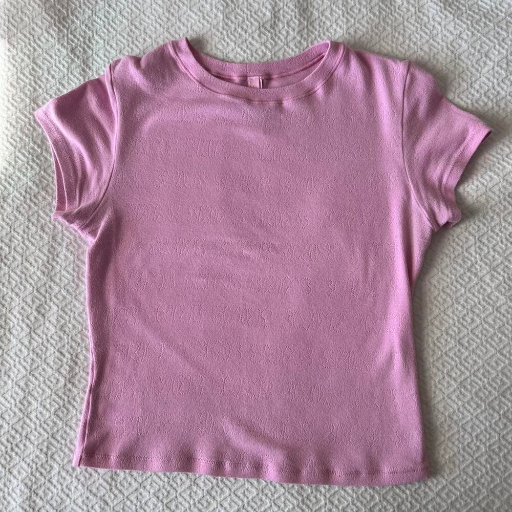 Skims pink pointelle logo tee